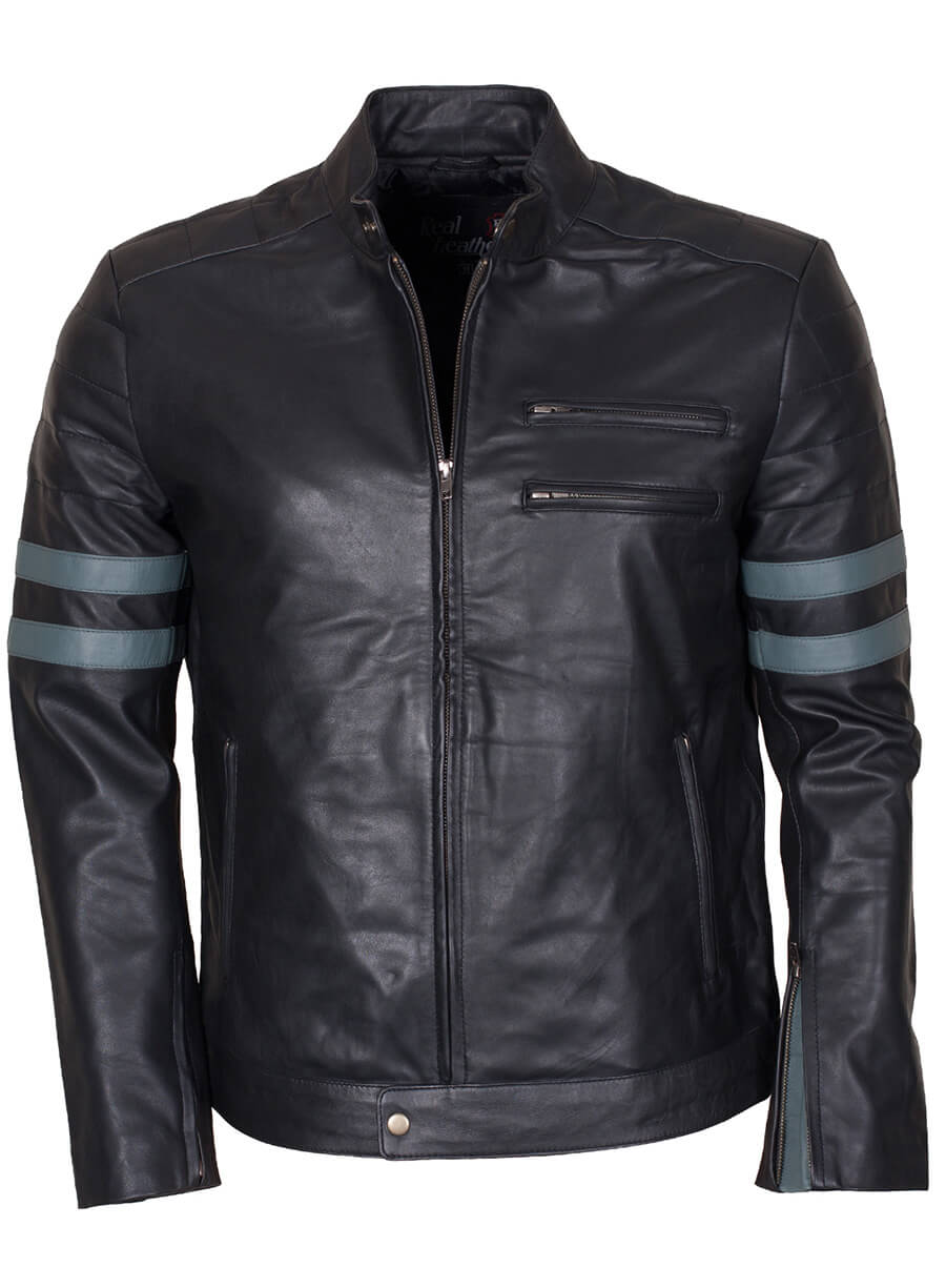 Grey Stripes Mayhem Leather Jacket