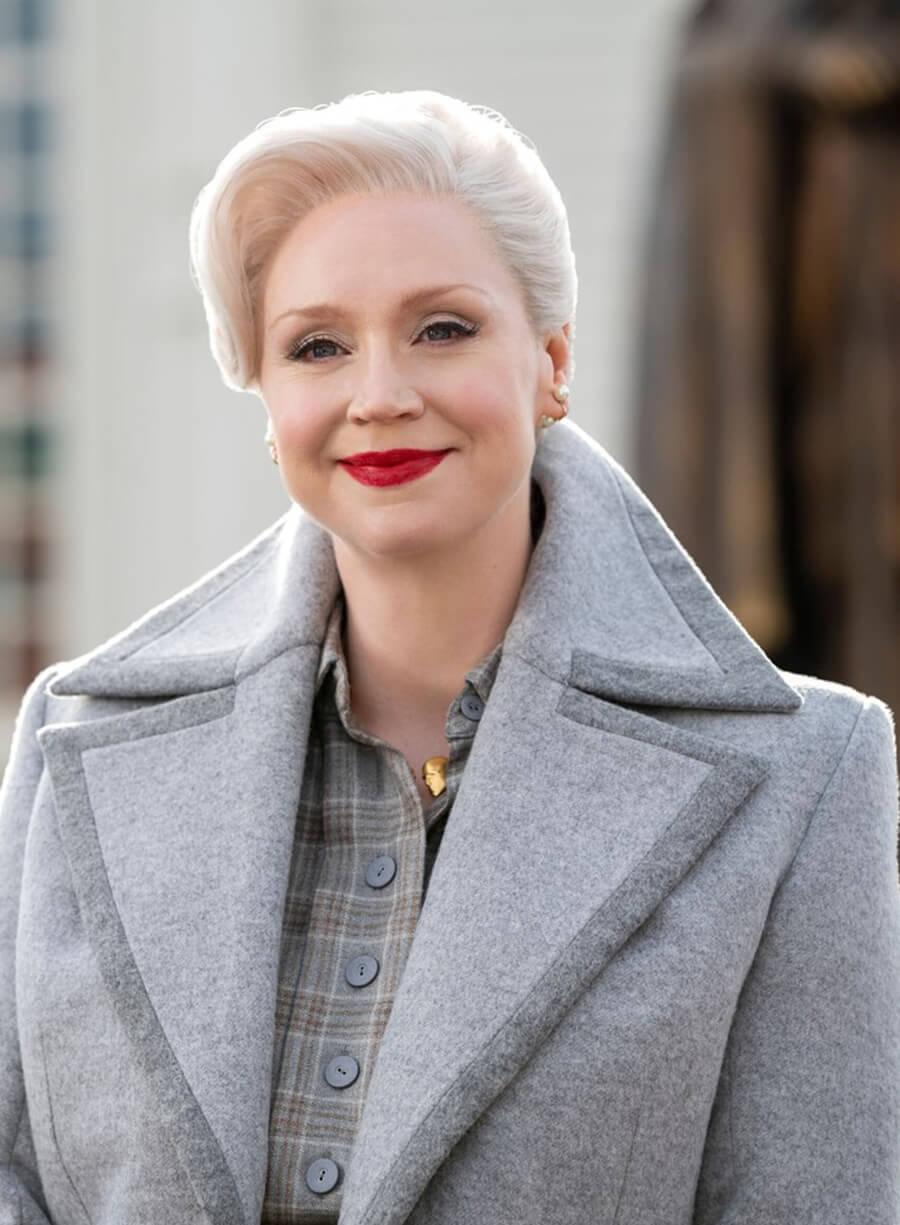 Gwendoline Christie Wednesday Grey Wool Coat