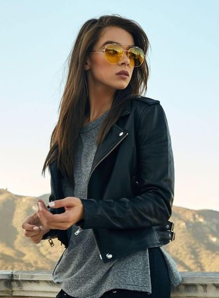 Hailee Steinfeld Black Leather Biker Jacket