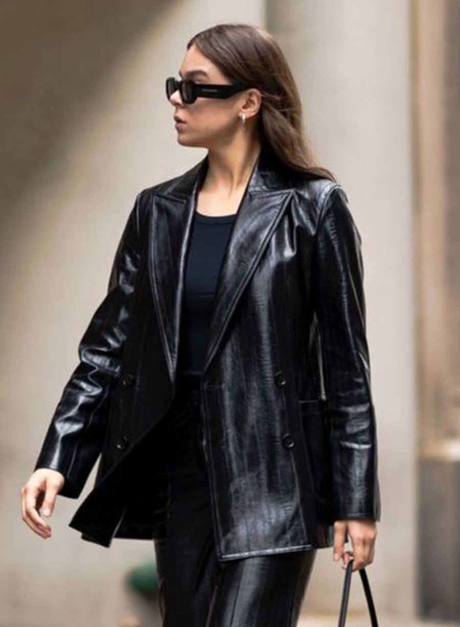 Hailee Steinfeld Black Leather Blazer