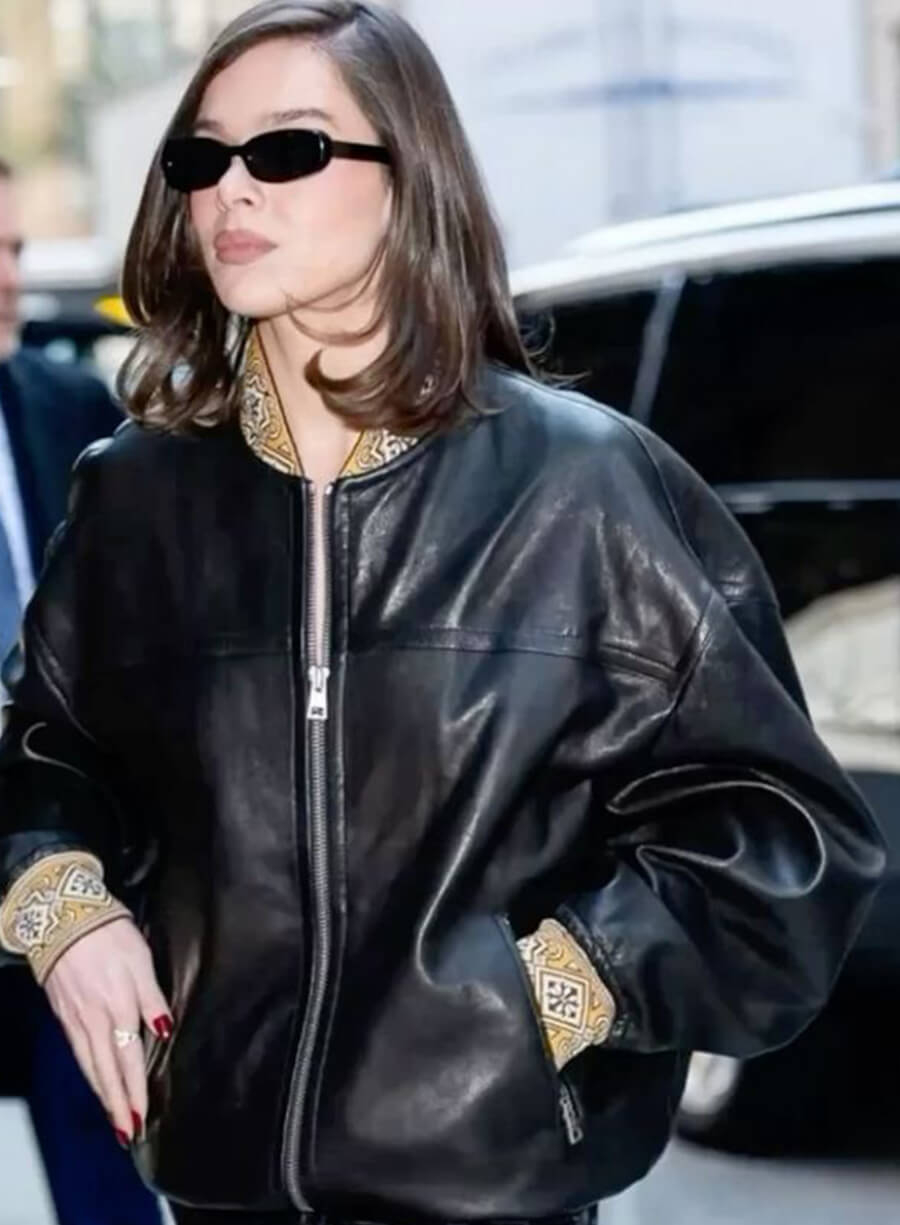Hailee Steinfeld Bomber Black Leather Jacket