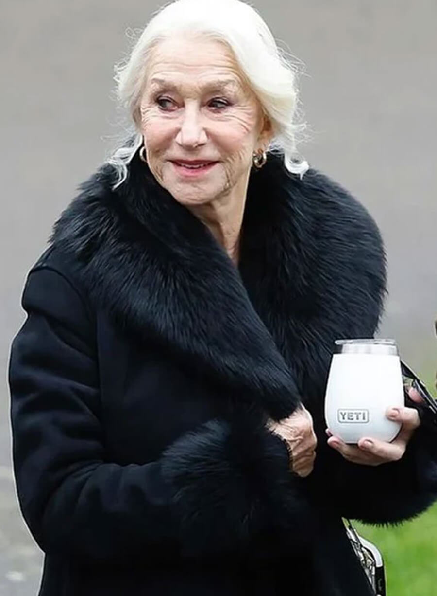 Helen Mirren MobLand Black Suede Leather Coat