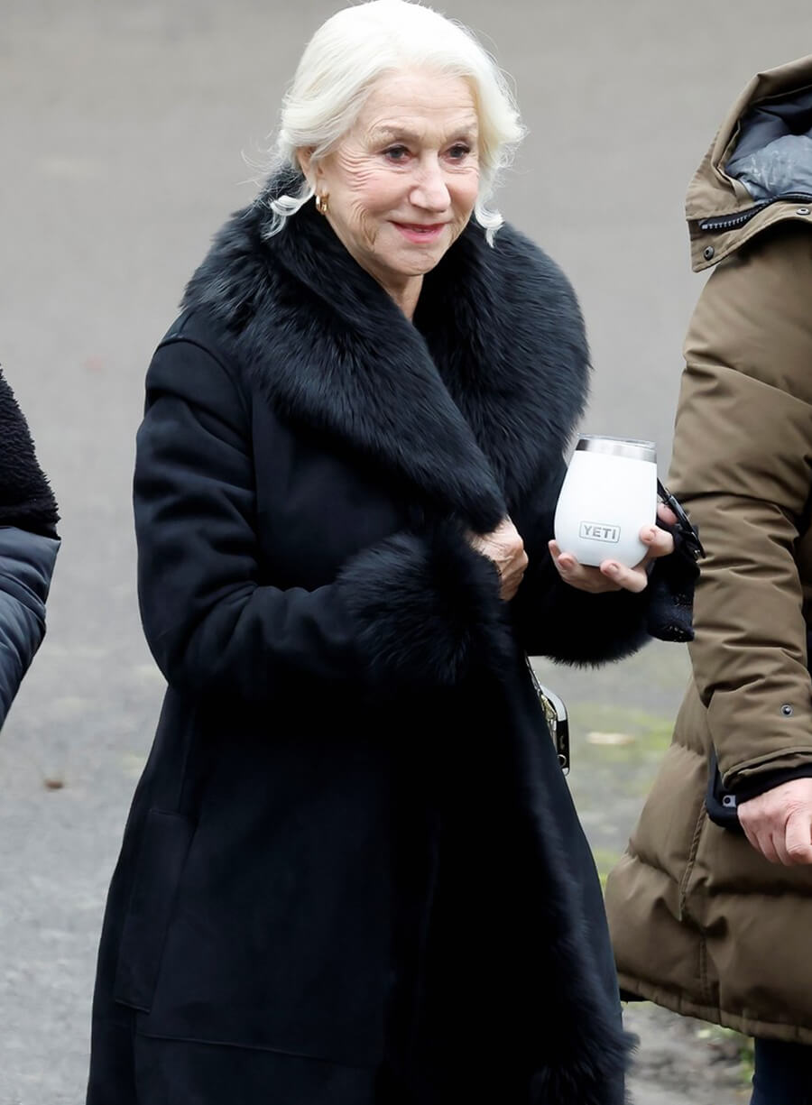 Helen Mirren MobLand Black Suede Leather Coat