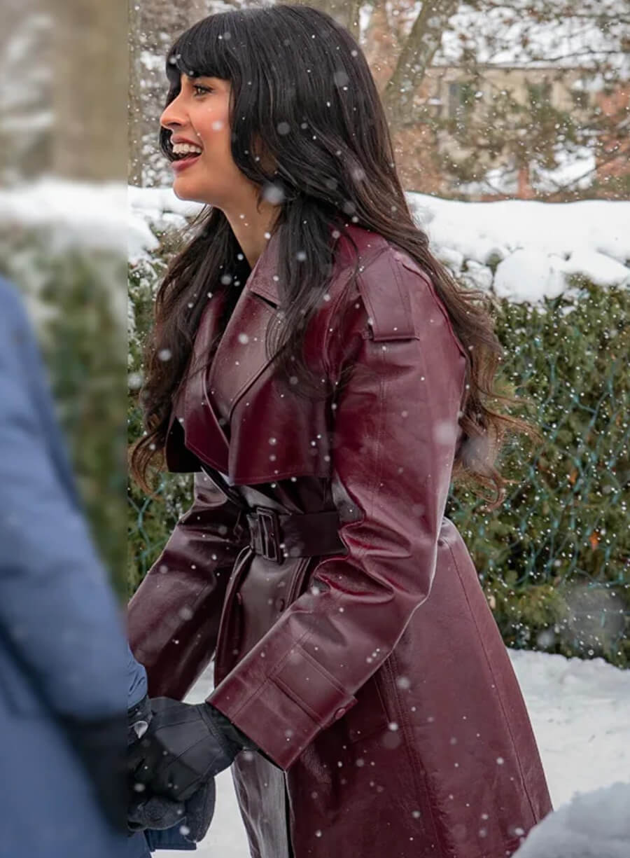 Jameela Jamil A Merry Little Ex-Mas Leather Coat