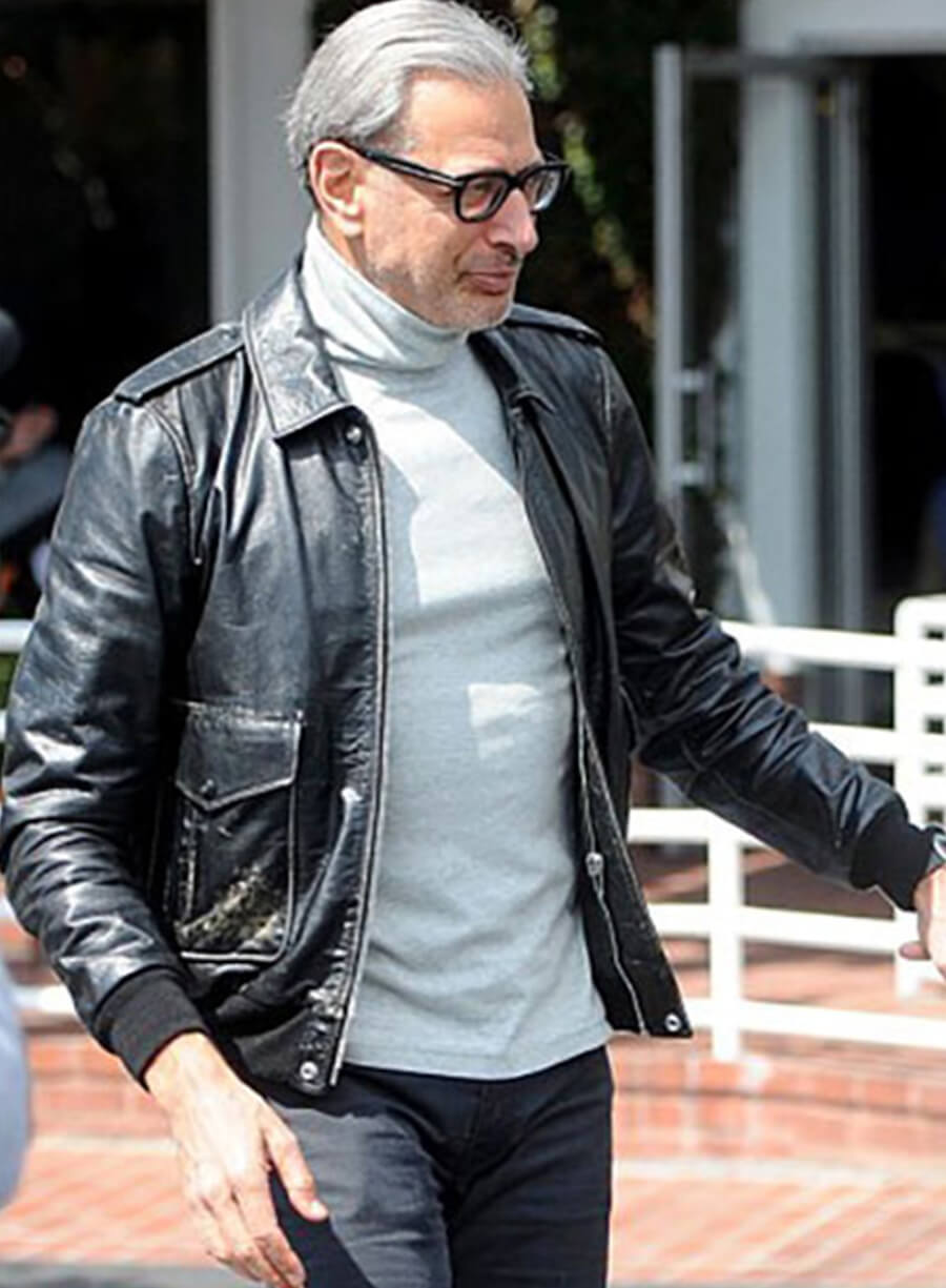 Jeff Goldblum Black Leather Trucker Jacket