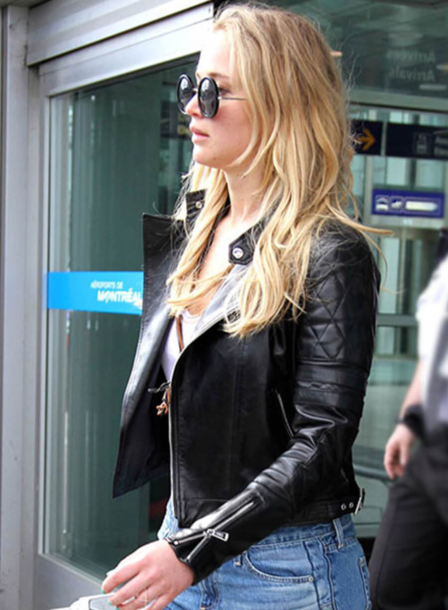 Jennifer Lawrence Black Biker Leather Jacket