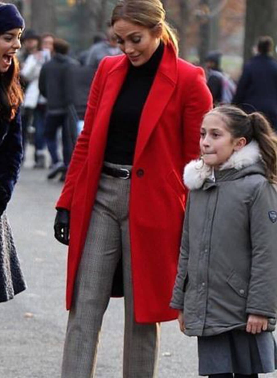 Jennifer Lopez Red Wool Coat