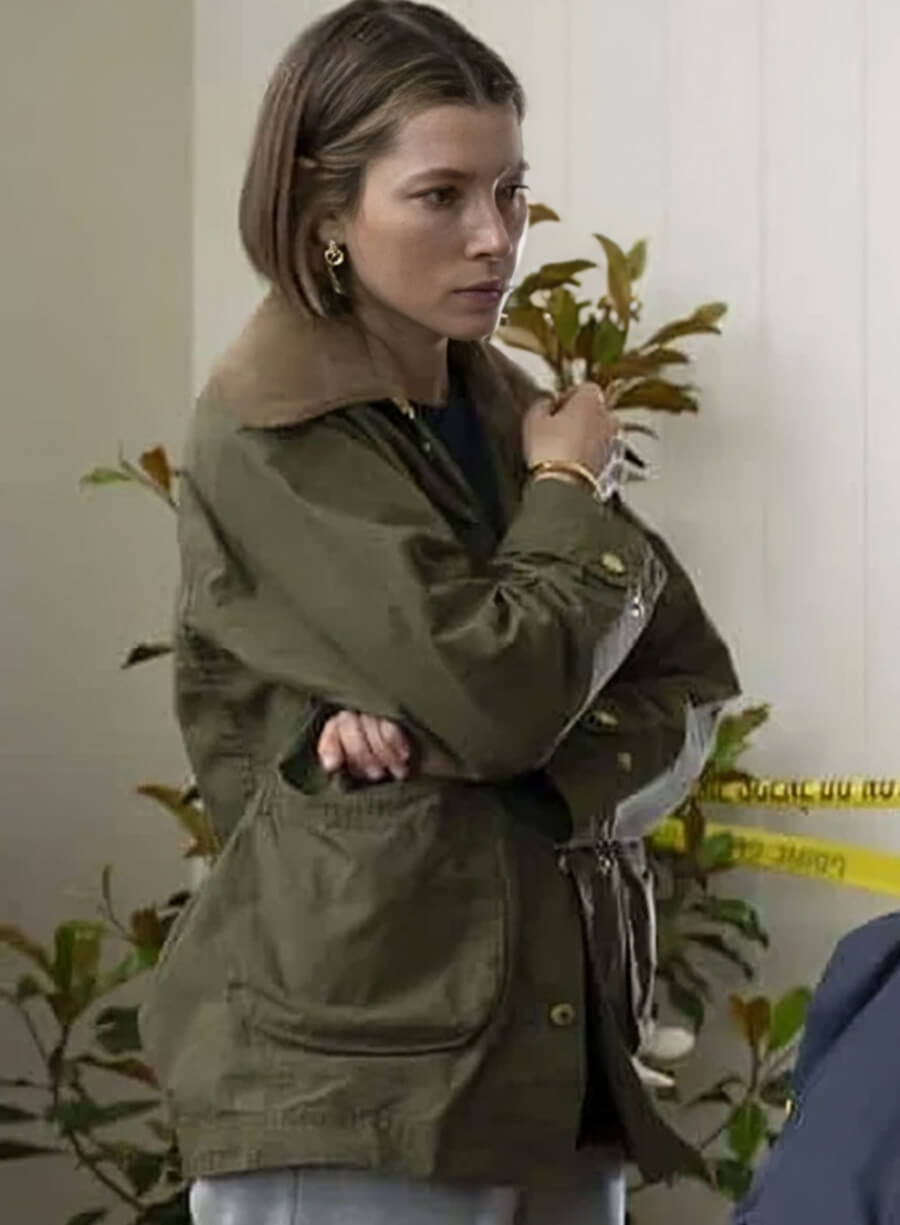 Jessica Biel The Better Sister 2025 Green Jacket