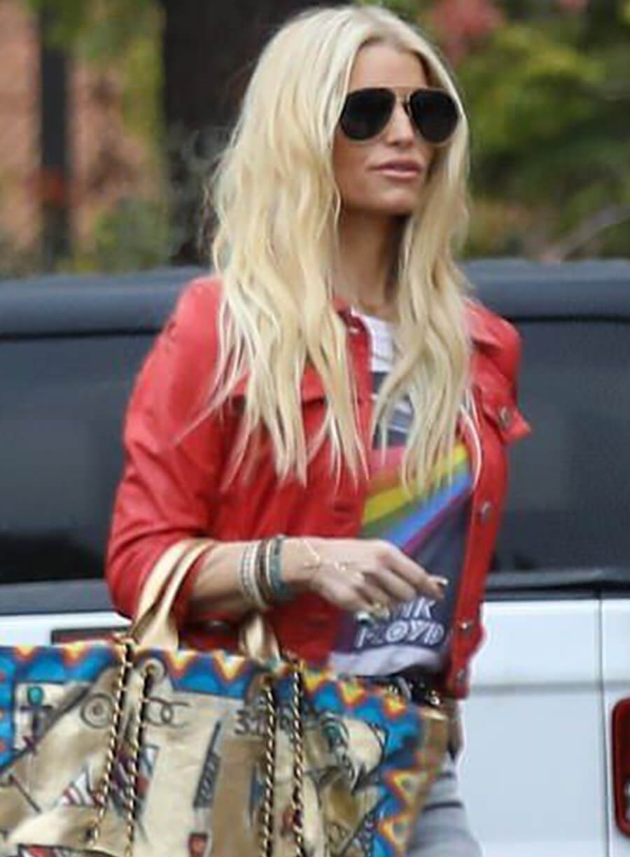 Jessica Simpson Red Leather Jacket