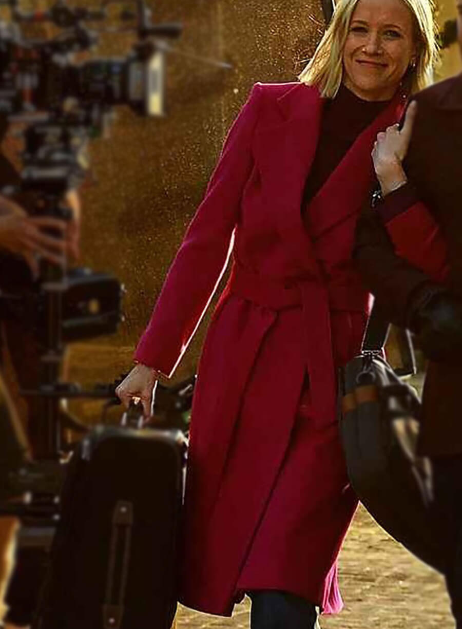 Jessy Schram Mystic Christmas Red Trench Coat