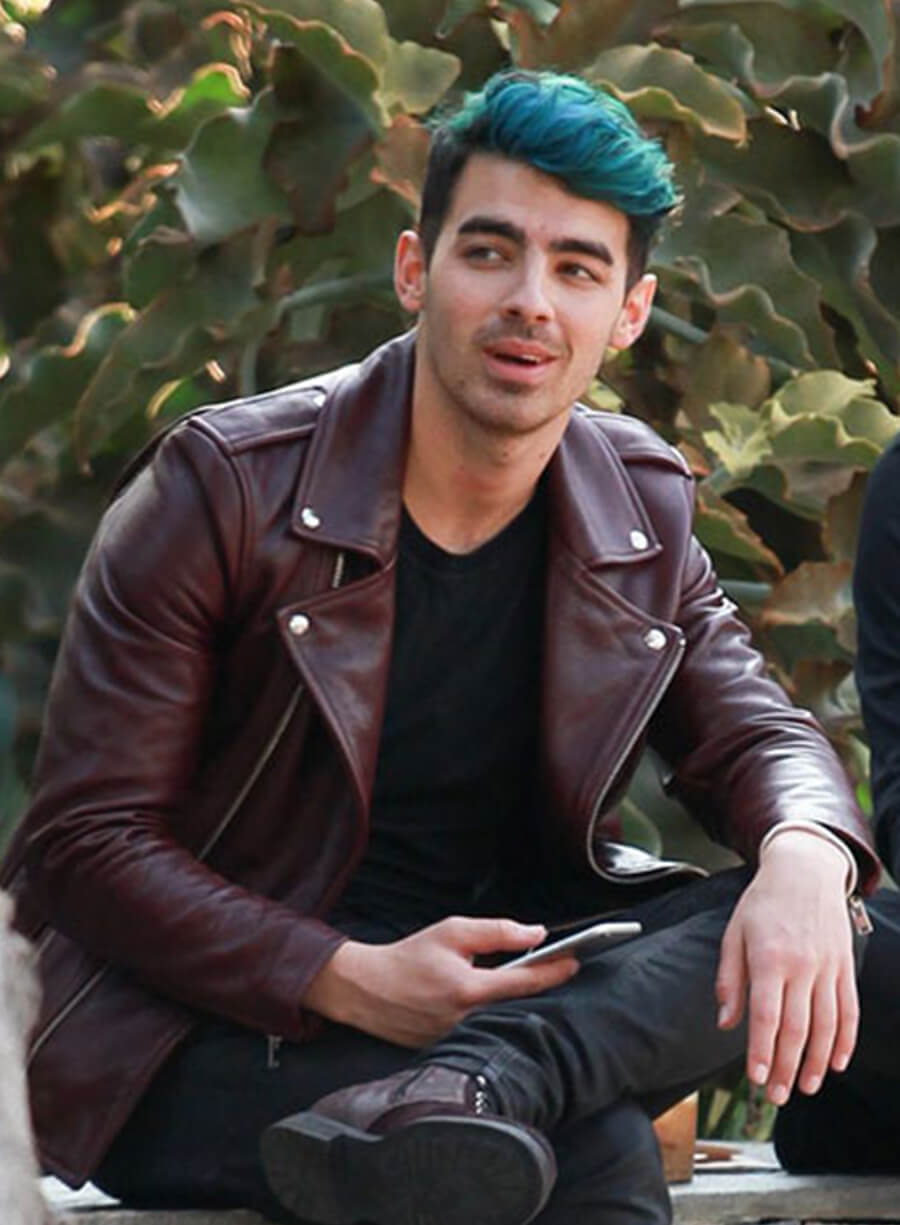 Joe Jonas Maroon Leather Jacket