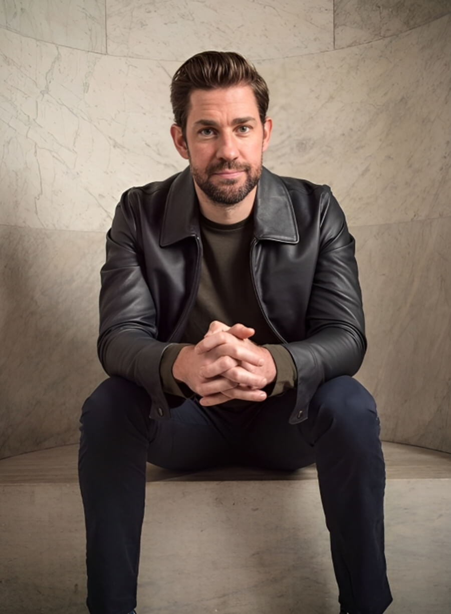 John Krasinski Black Leather Jacket