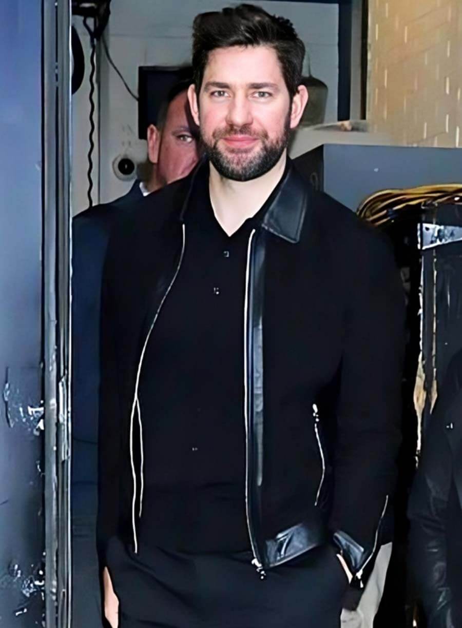 John Krasinski Black Leather Jacket