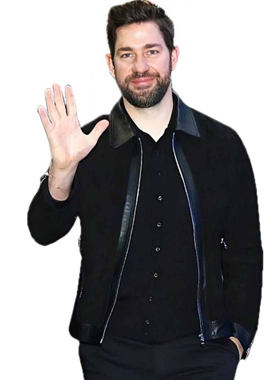 John Krasinski Black Leather Jacket
