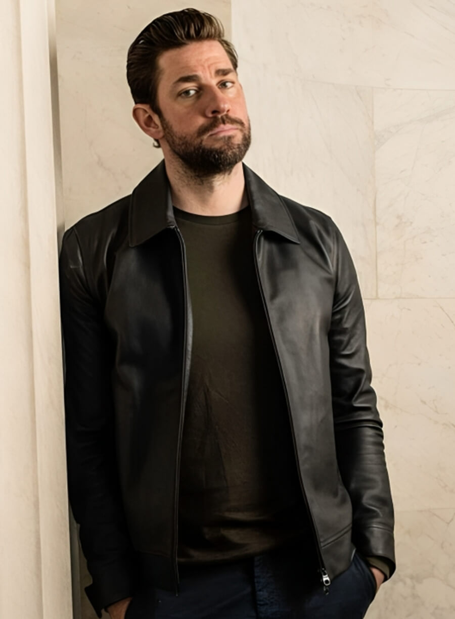 John Krasinski Black Leather Jacket