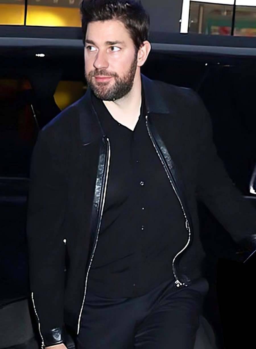 John Krasinski Black Leather Jacket