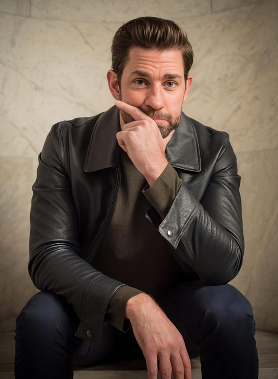 John Krasinski Black Leather Jacket