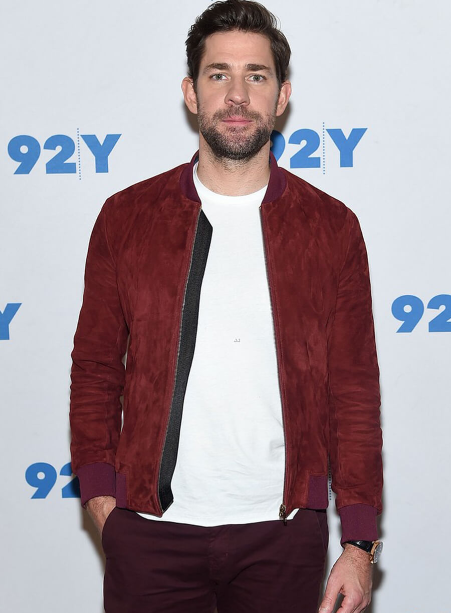 John Krasinski Maroon Leather Jacket