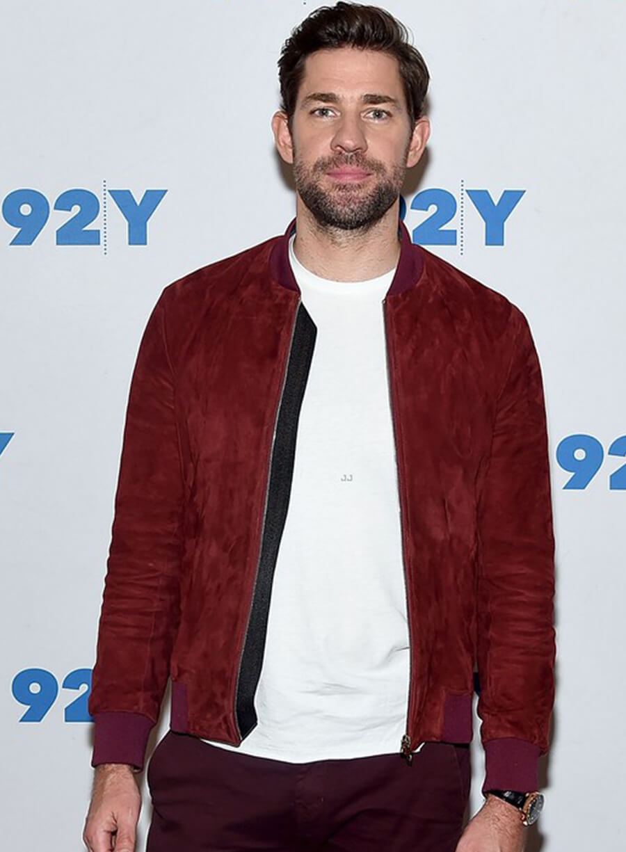 John Krasinski Maroon Leather Jacket