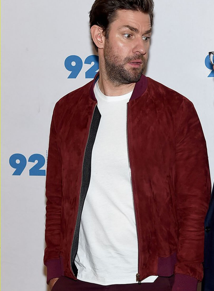 John Krasinski Maroon Leather Jacket