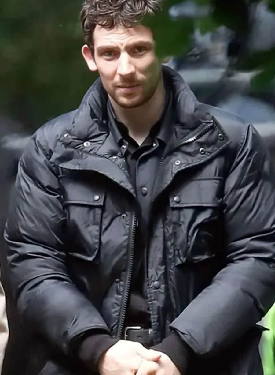 Josh O’Connor Wake Up Dead Man 2025 Black Puffer Jacket