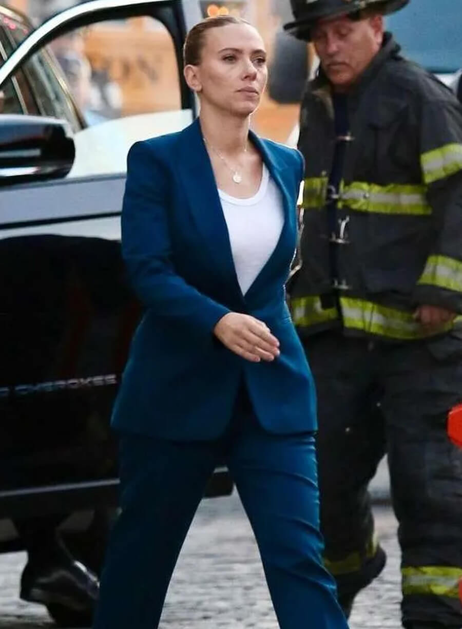 Jurassic World Rebirth Scarlett Johansson Blue Suit