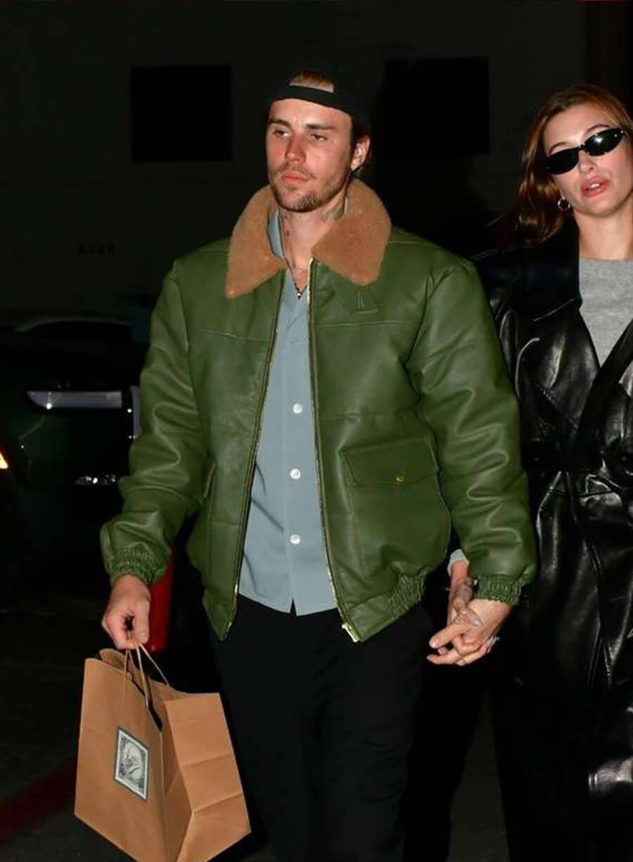 Justin Bieber Green Leather Jacket