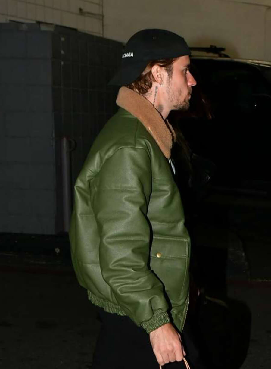 Justin Bieber Green Leather Jacket