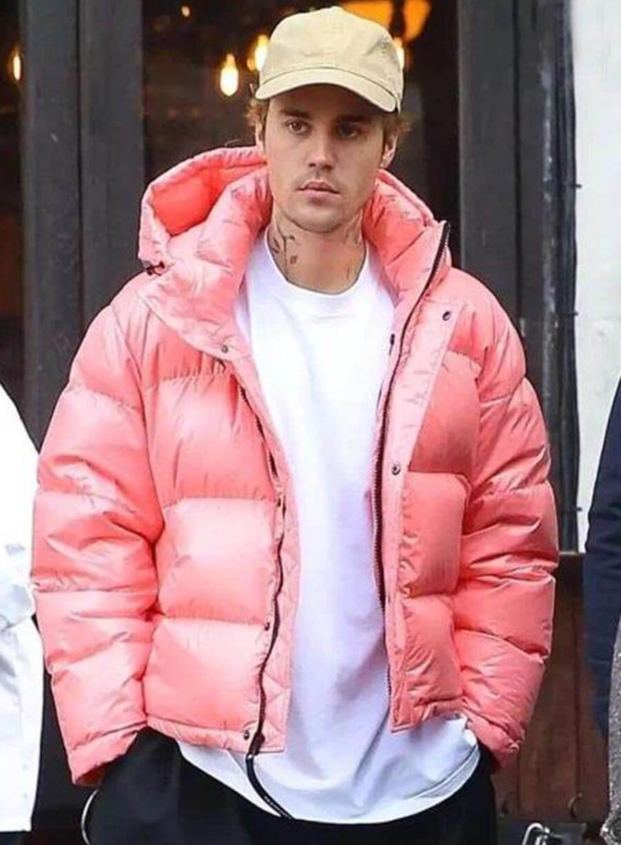 Justin Bieber Pink Puffer Jacket