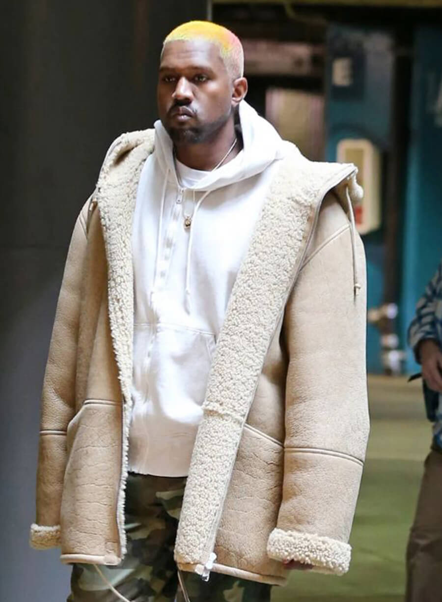 Kanye West Brown Suede Shearling Leather Jacket
