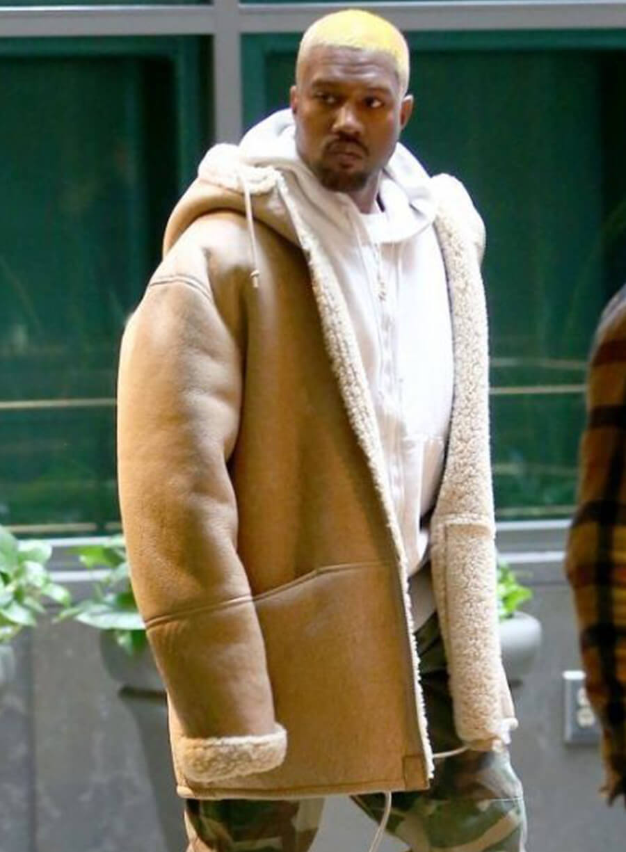 Kanye West Brown Suede Shearling Leather Jacket