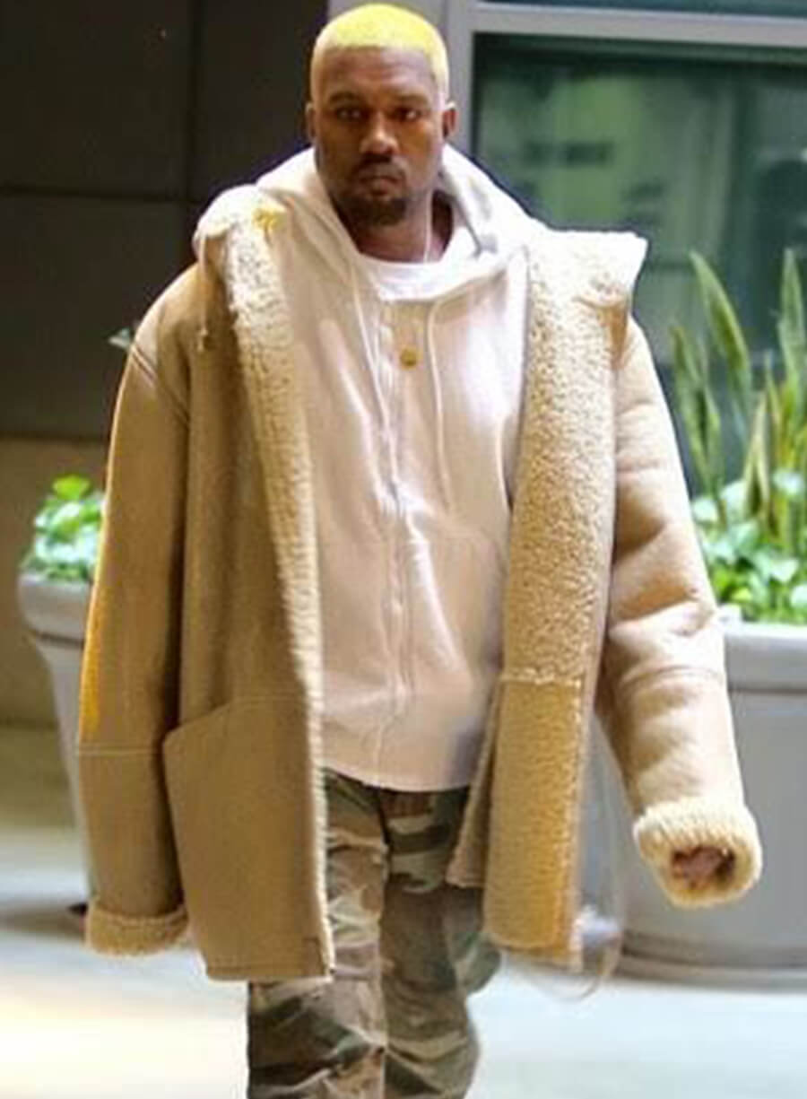 Kanye West Brown Suede Shearling Leather Jacket