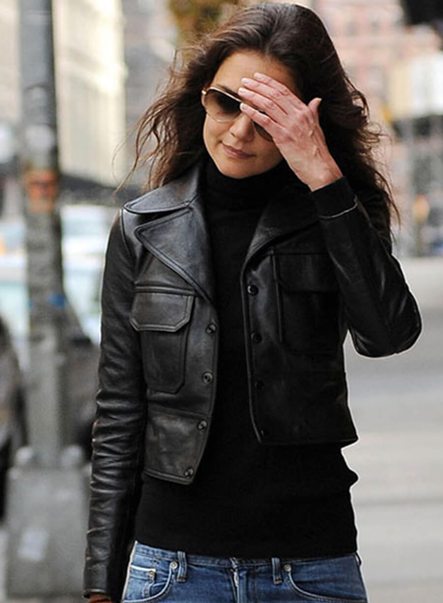 Katie Holmes Black Leather Jacket