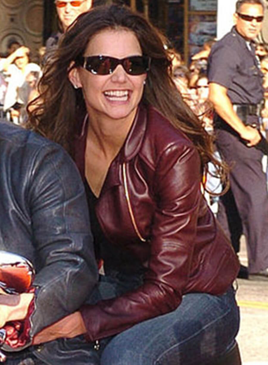Katie Holmes Maroon Motorcycle Jacket