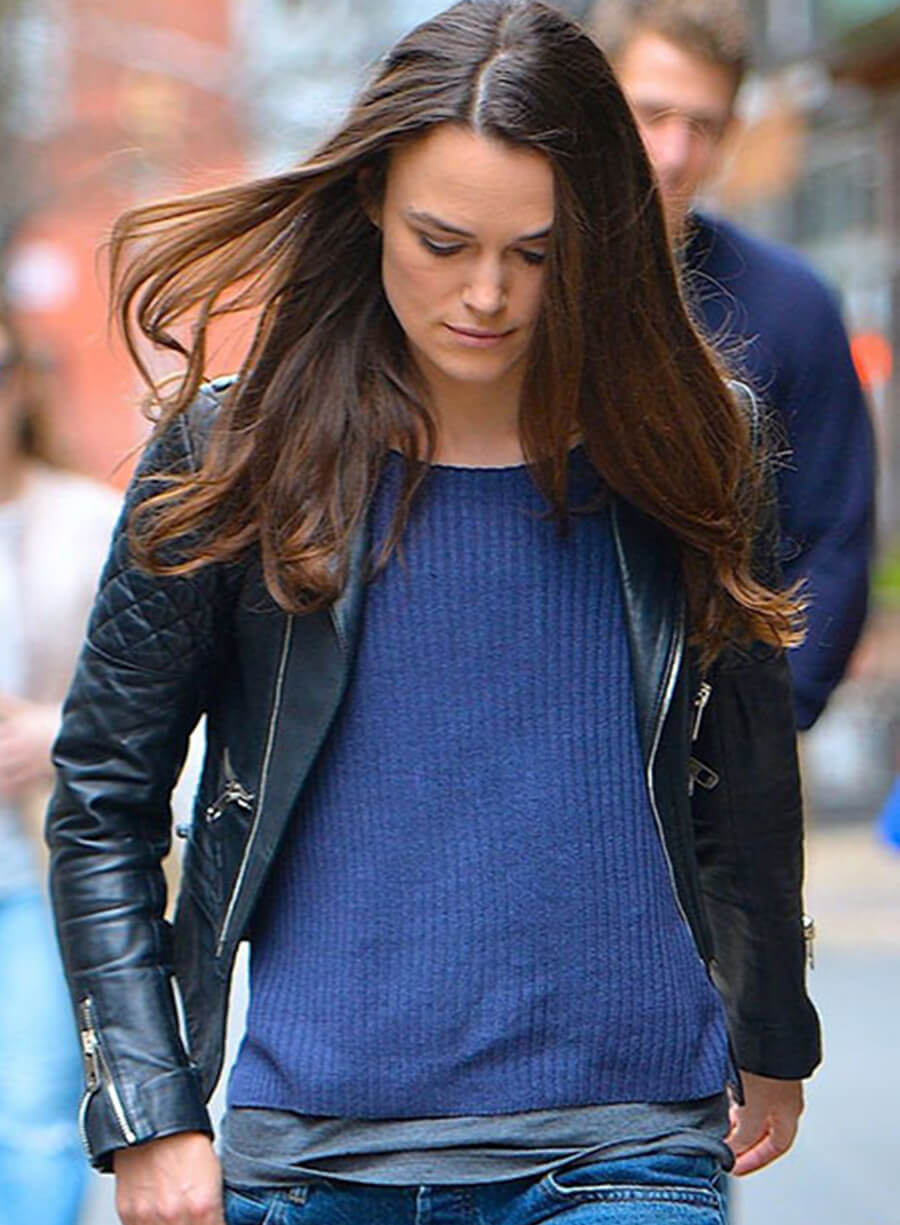 Keira Knightley Black Biker Leather Jacket
