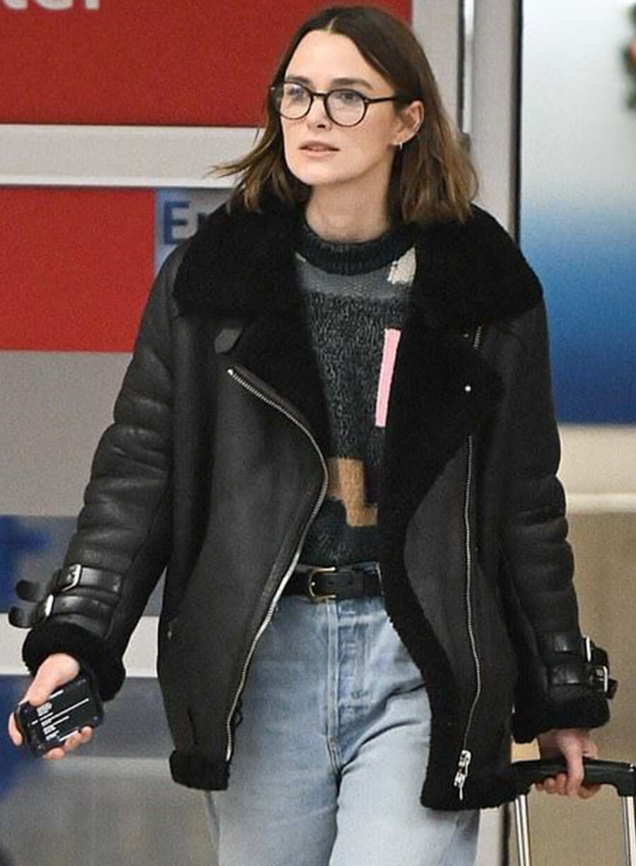 Keira Knightley Black Suede Leather Jacket