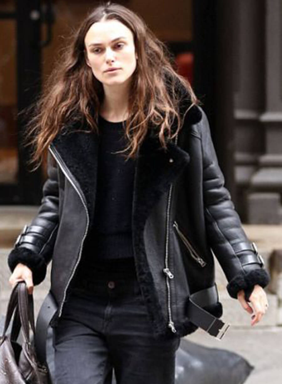 Keira Knightley Black Suede Leather Jacket