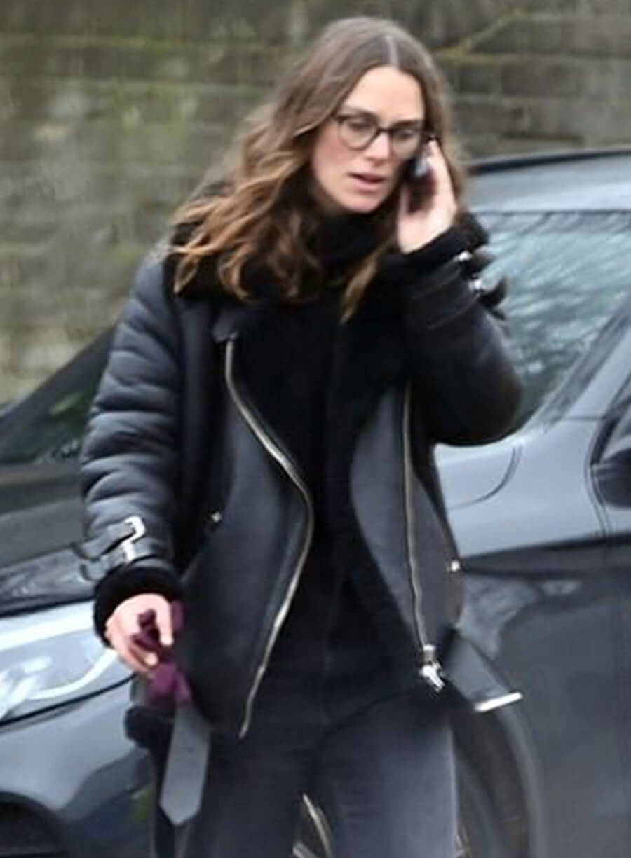 Keira Knightley Black Suede Leather Jacket