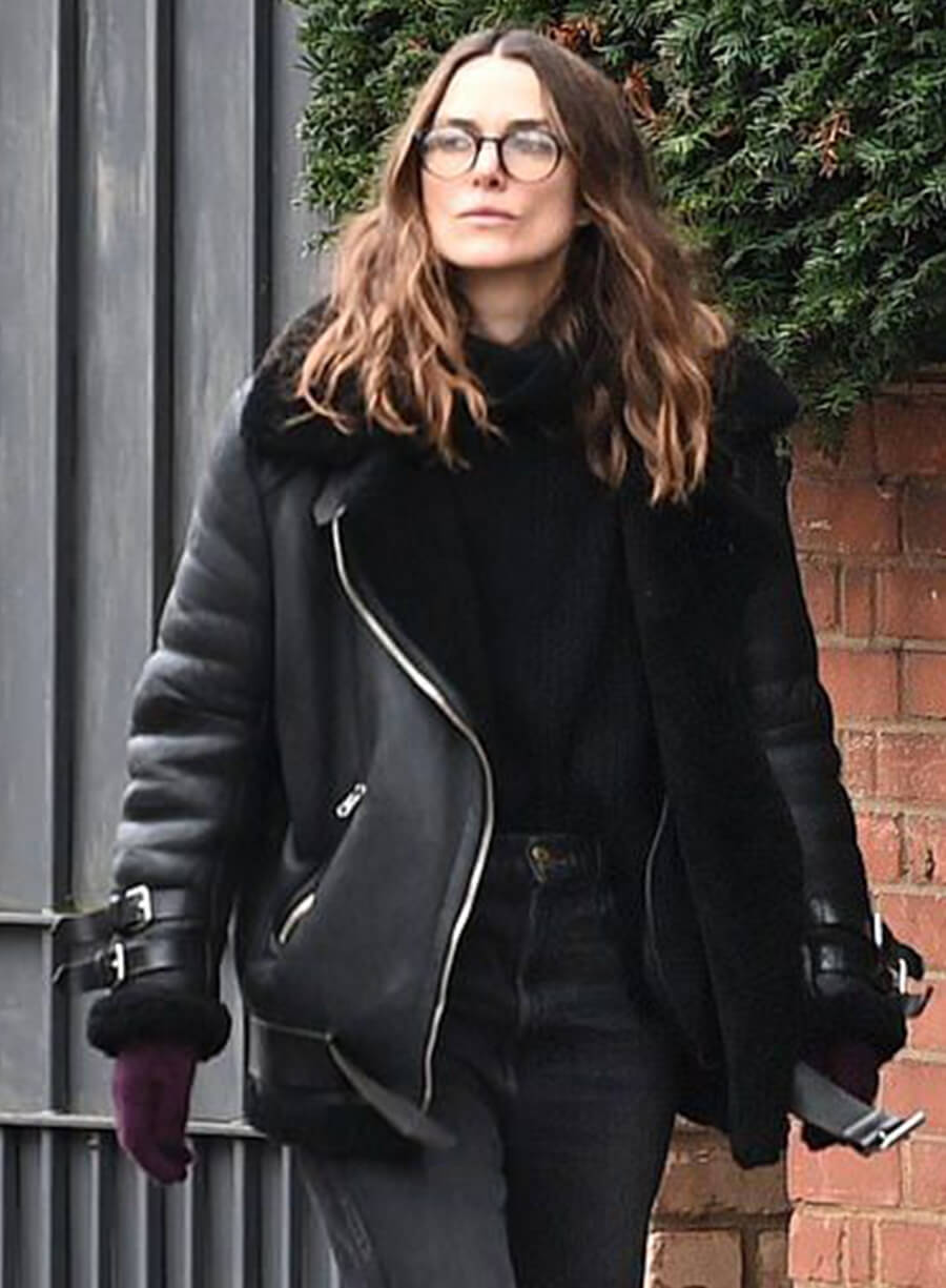 Keira Knightley Black Suede Leather Jacket