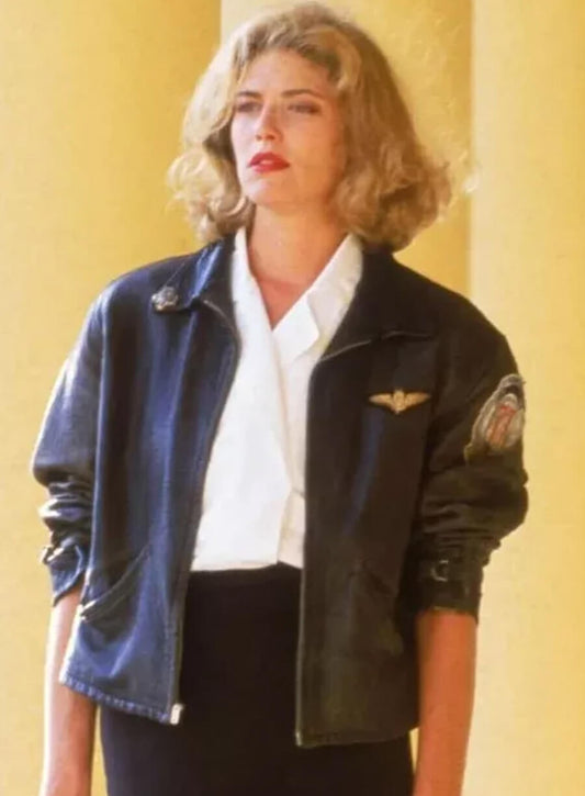 Kelly Mcgillis Top Gun Black Leather Jacket