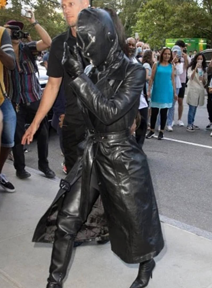 Kim Kardashian Black Leather Long Coat