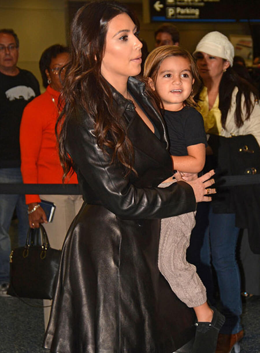 Kim Kardashian Black Leather Trench Coat