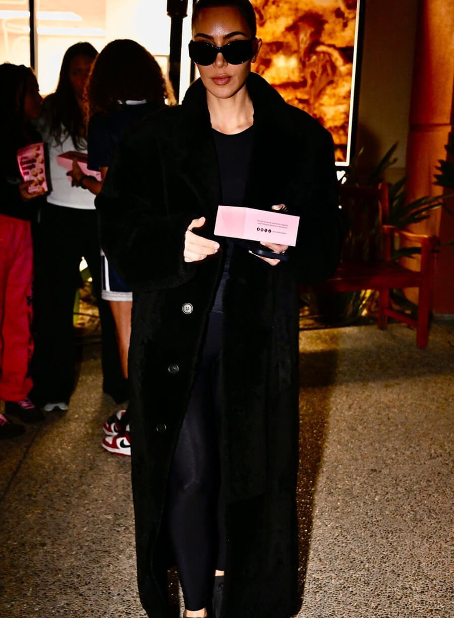 Kim Kardashian Sweet Celebration Black Fur Long Coat