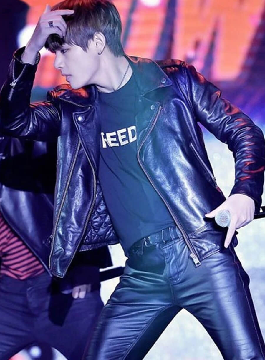 Kim Taehyung Black Biker Leather Jacket