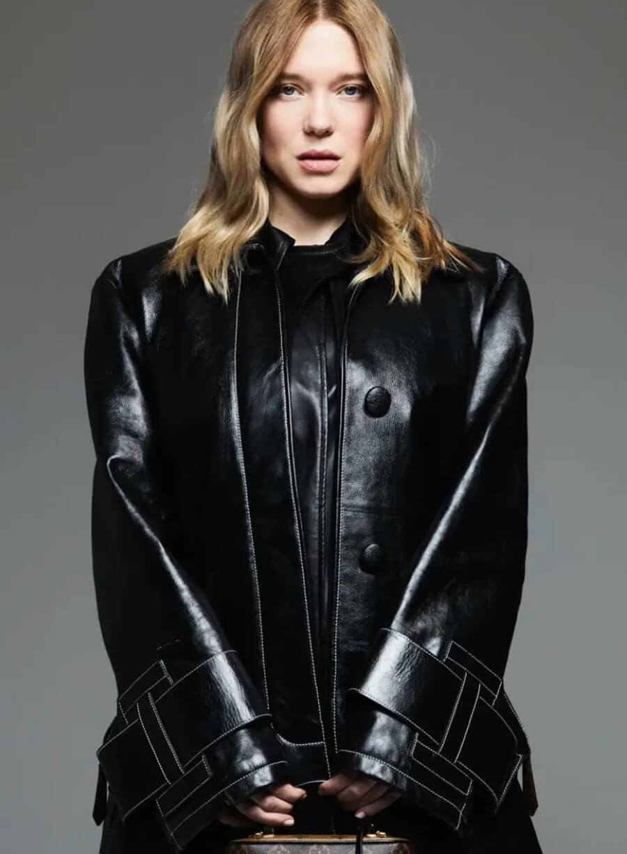 Léa Seydoux Black Leather Coat