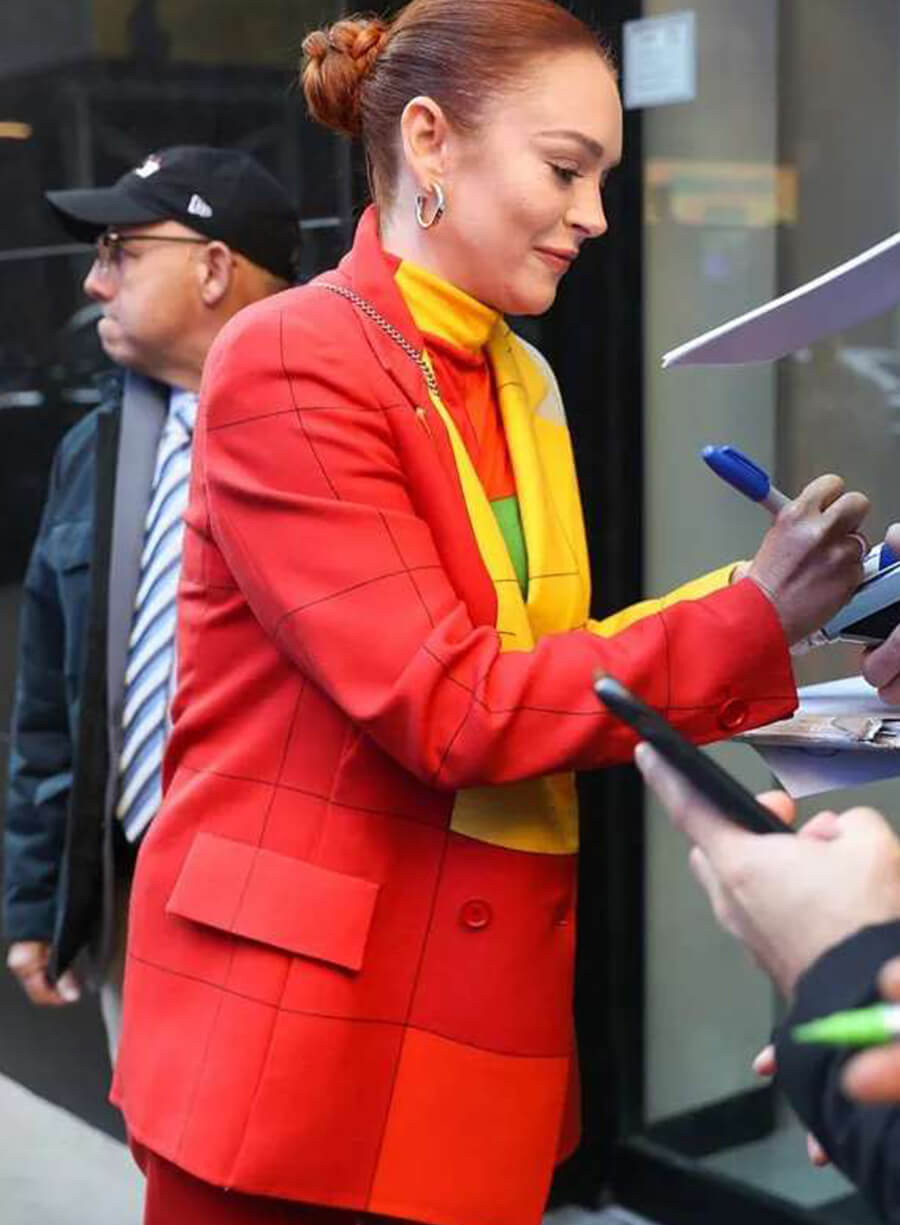 Lindsay Lohan Falling for Christmas Blazer Coat
