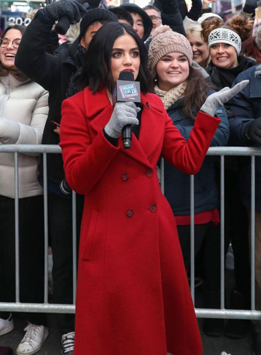 Lucy Hale Red Christmas Wool Coat