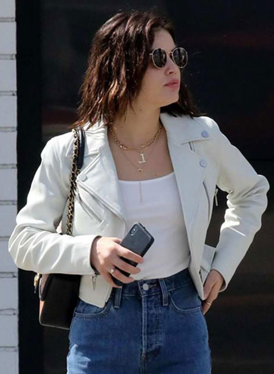 Lucy Hale White Biker Leather Jacket