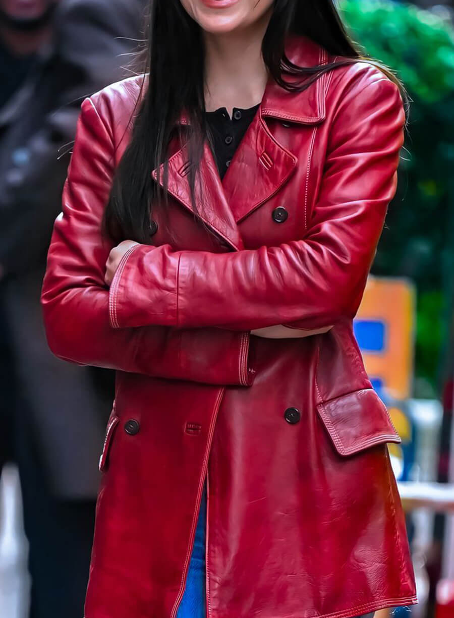 Madam Web Dakota Johnson Maroon Leather Coat