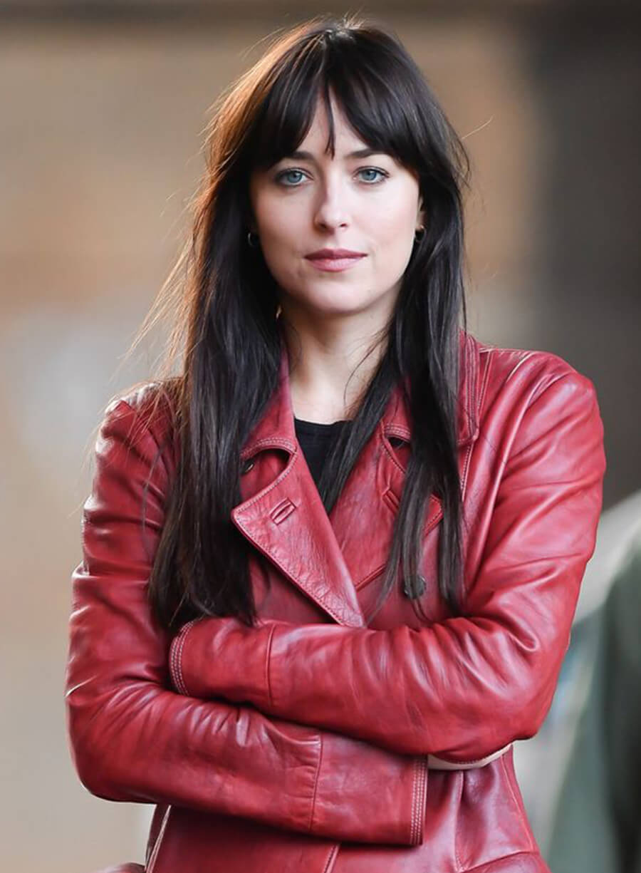 Madam Web Dakota Johnson Maroon Leather Coat